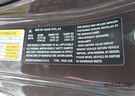 2016 Buick Cascada Premium from USA, damaged, VIN W04WT3N59GG141314